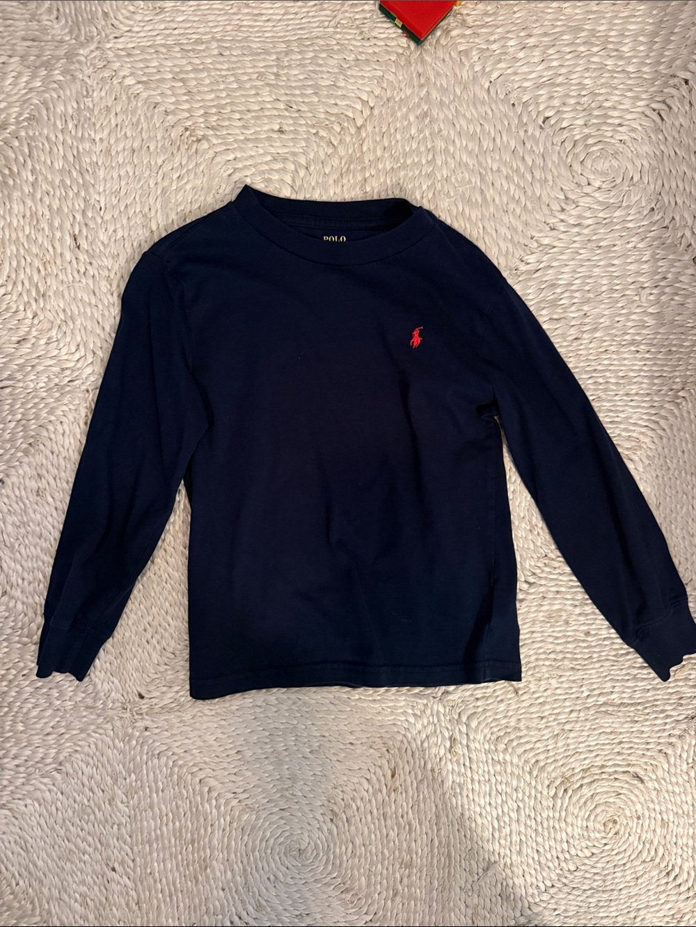Ralph Lauren Navy Long Sleeve Tee with Red Pony Logo